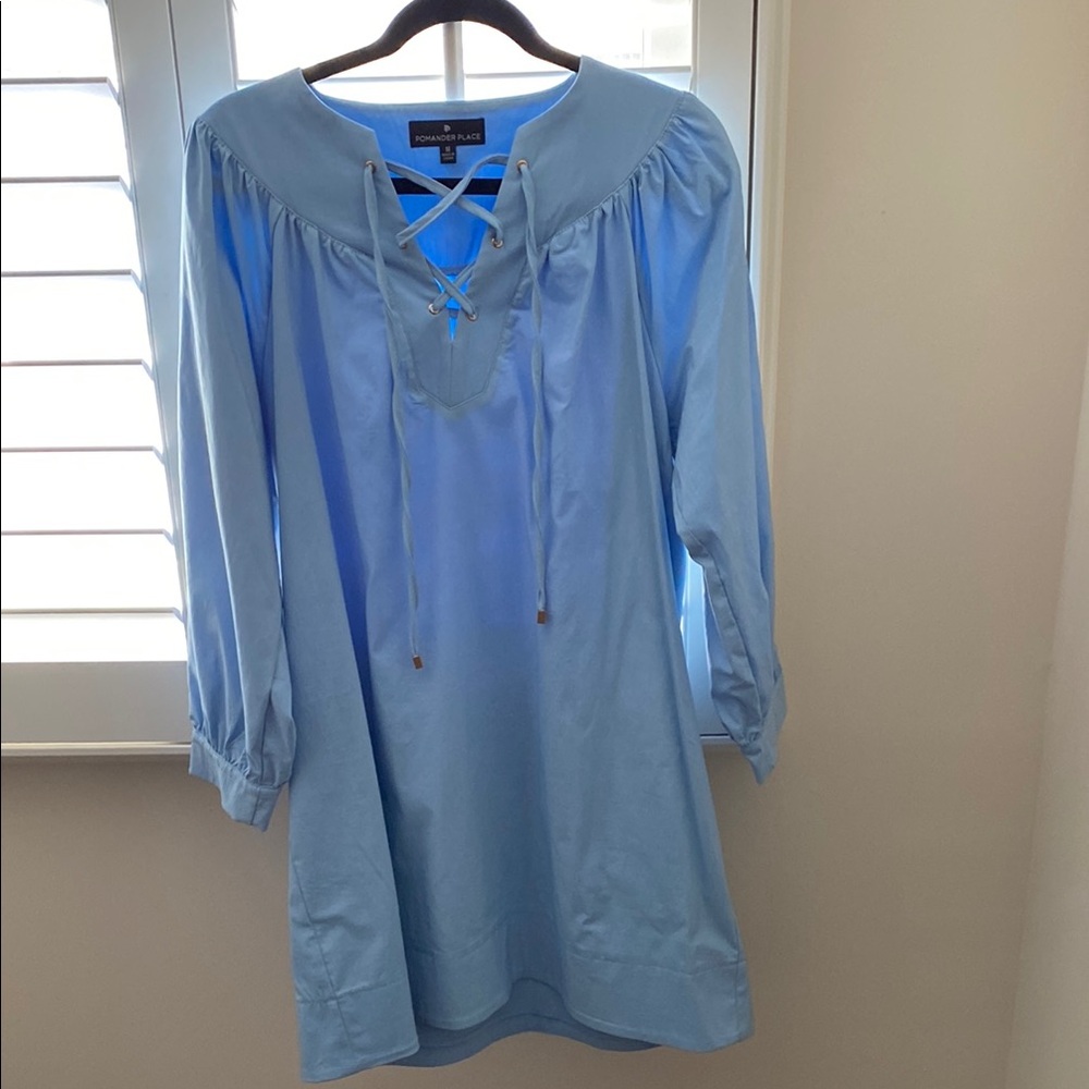 Pomander Place Sky Blue Lace-Up Dress
